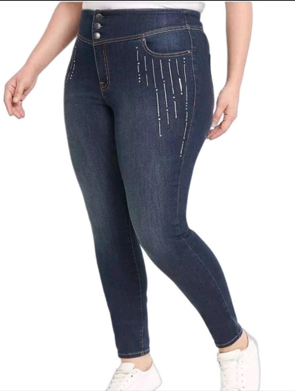 Lane Bryant Womens High-Rise 3-Button slim fit jeans strass Embellished sz 18